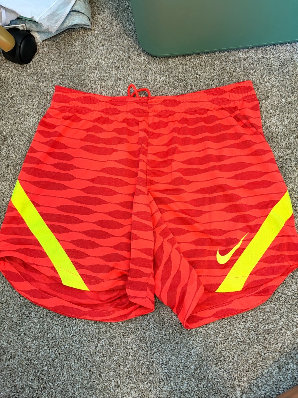Nike Red Running Shorts with Neon Yellow Accents